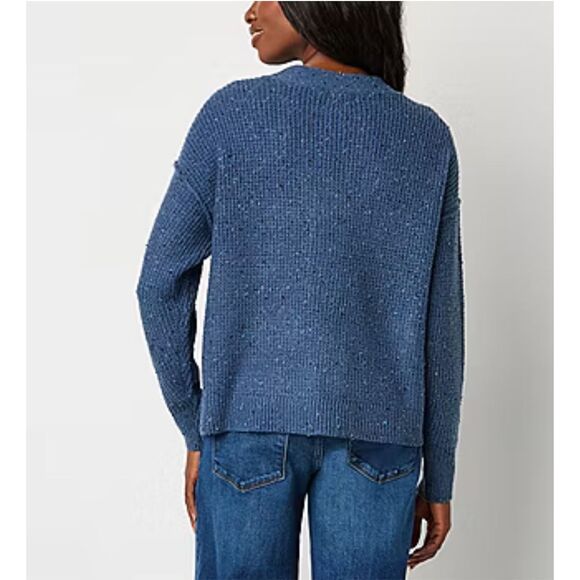 NWT a.n.a. Women’s 2X Sweater Y Neck Pullover Bijou Blue Drop Shoulder Stretch - Picture 2 of 16